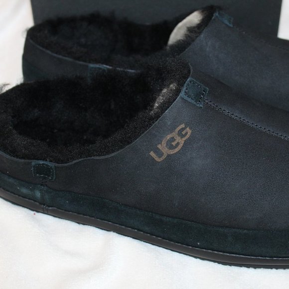 NIB UGG MEN\'S PARKDALE SLIP ON SUEDE‎ SHEARLING LINED CLOG SLIPPERS BLACK main image 4